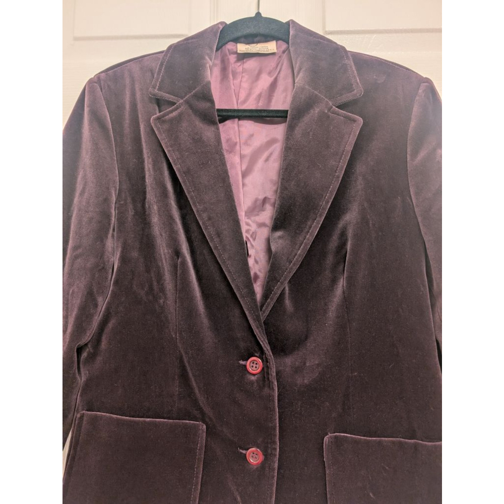 Vintage Purple Velvet Blazer 2-Button Patch Pocket Suit Jacket Dark Academia 16 - Picture 3 of 10